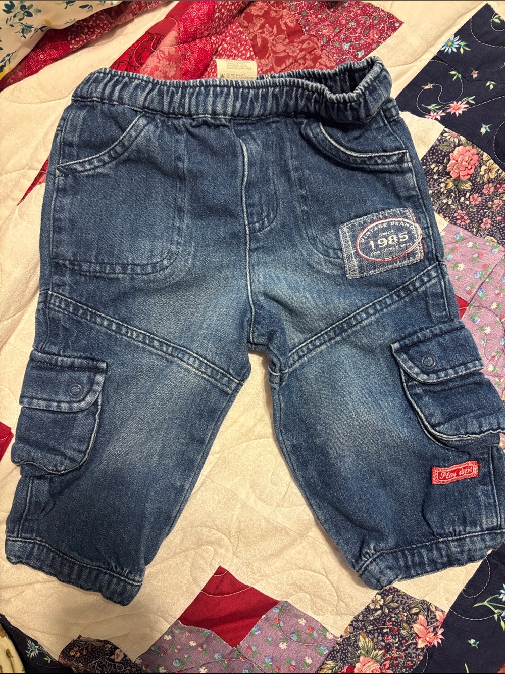 George Blue Denim Cargo Pants with 1985 Patch